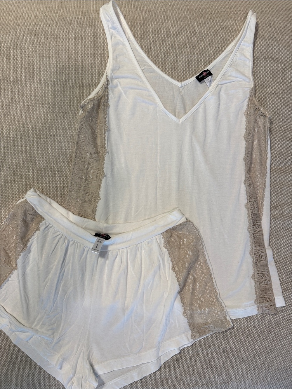 Cosabella White Camisole & Lace-Trim Short Sleep Set